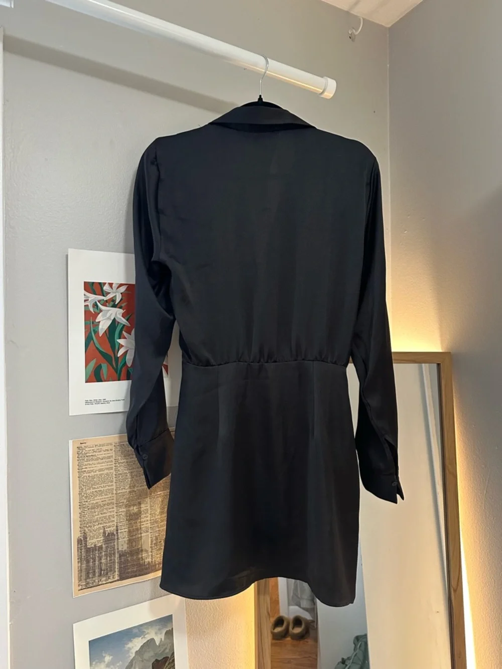 Zara Black Satin Wrap-Style Shirt Dress - Picture 2 of 5